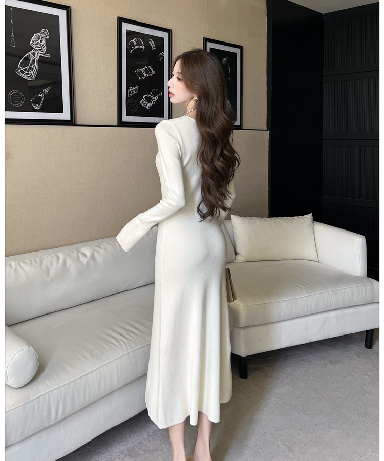 V-neck autumn and winter long dress A-line dress