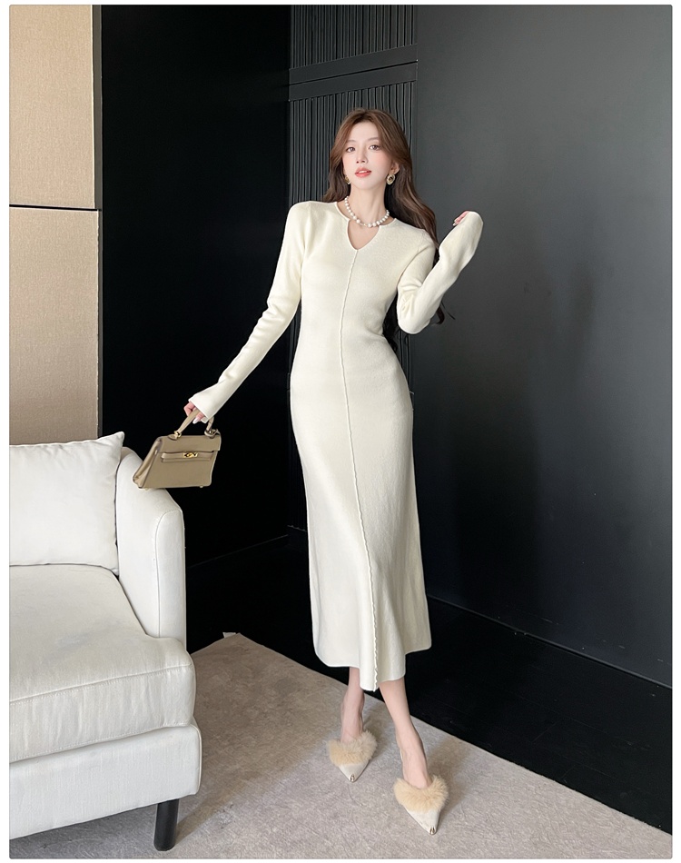 V-neck autumn and winter long dress A-line dress