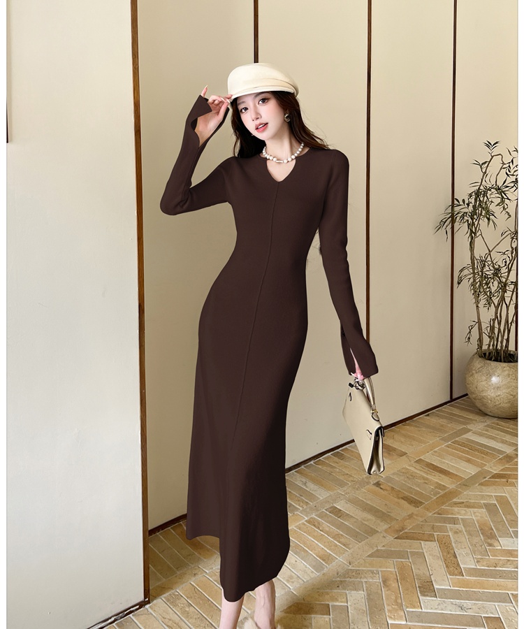 V-neck autumn and winter long dress A-line dress