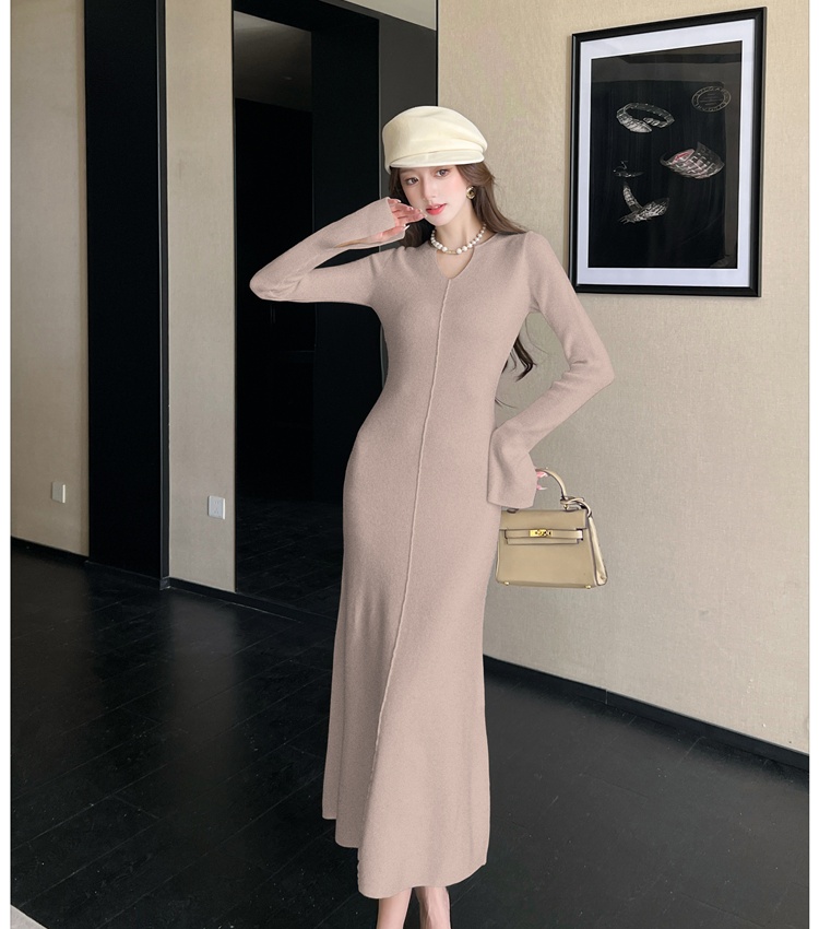 V-neck autumn and winter long dress A-line dress