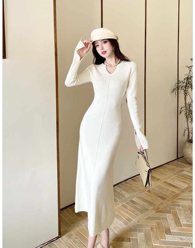 V-neck autumn and winter long dress A-line dress