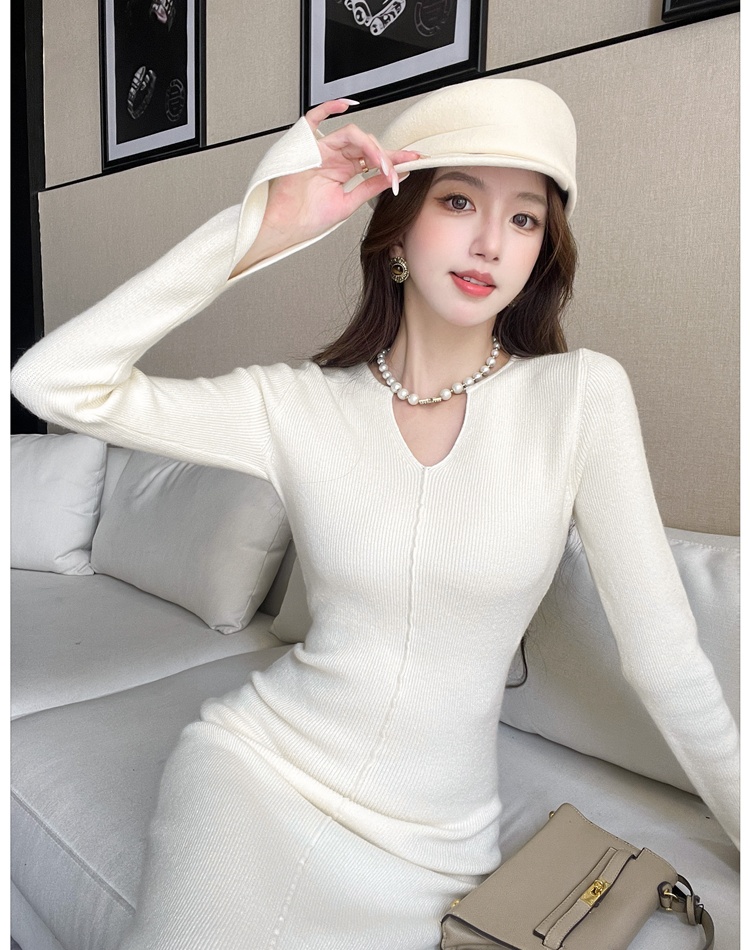 V-neck autumn and winter long dress A-line dress