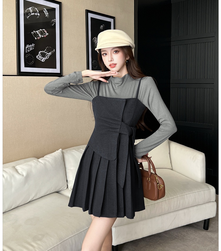 Bottoming sling T-back pleated T-shirt 2pcs set