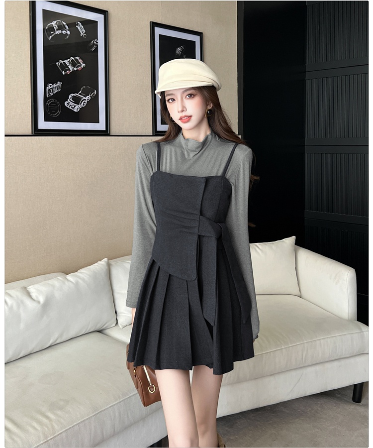 Bottoming sling T-back pleated T-shirt 2pcs set