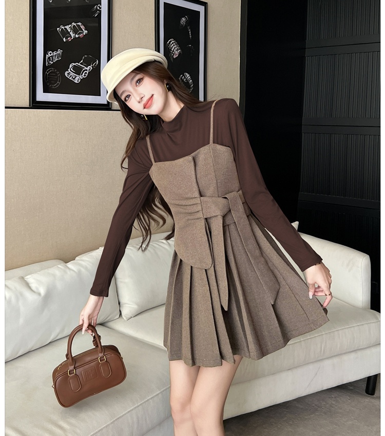 Bottoming sling T-back pleated T-shirt 2pcs set