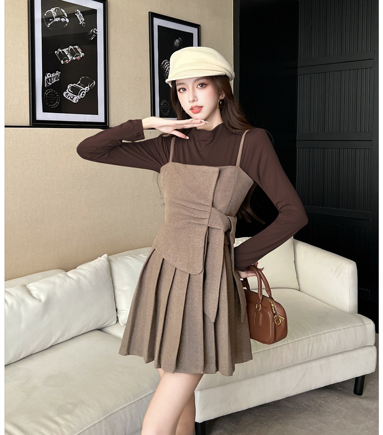 Bottoming sling T-back pleated T-shirt 2pcs set