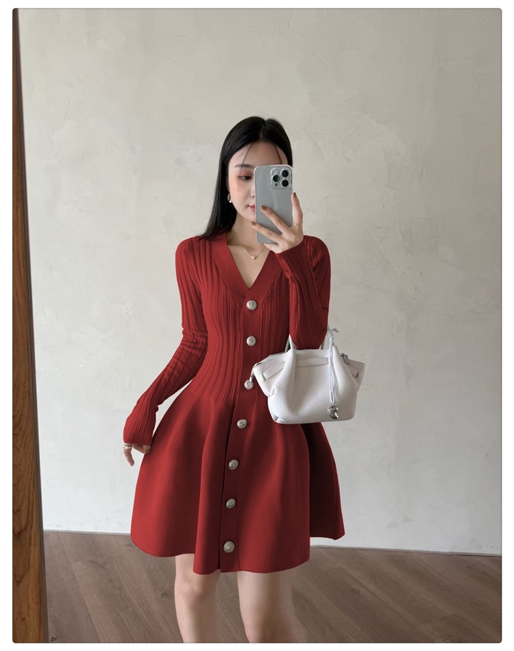 Small skirt slim unique knitted temperament dress