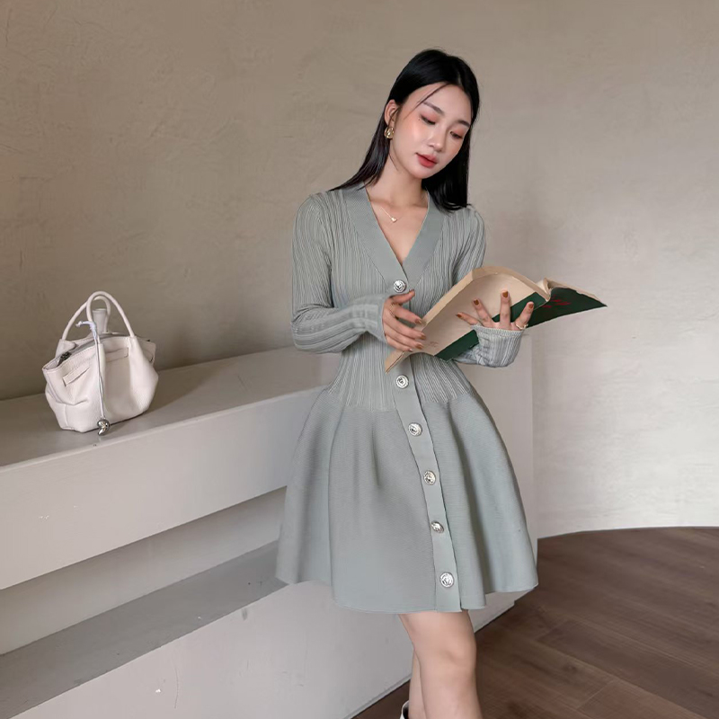 Small skirt slim unique knitted temperament dress