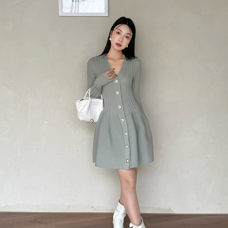 Small skirt slim unique knitted temperament dress