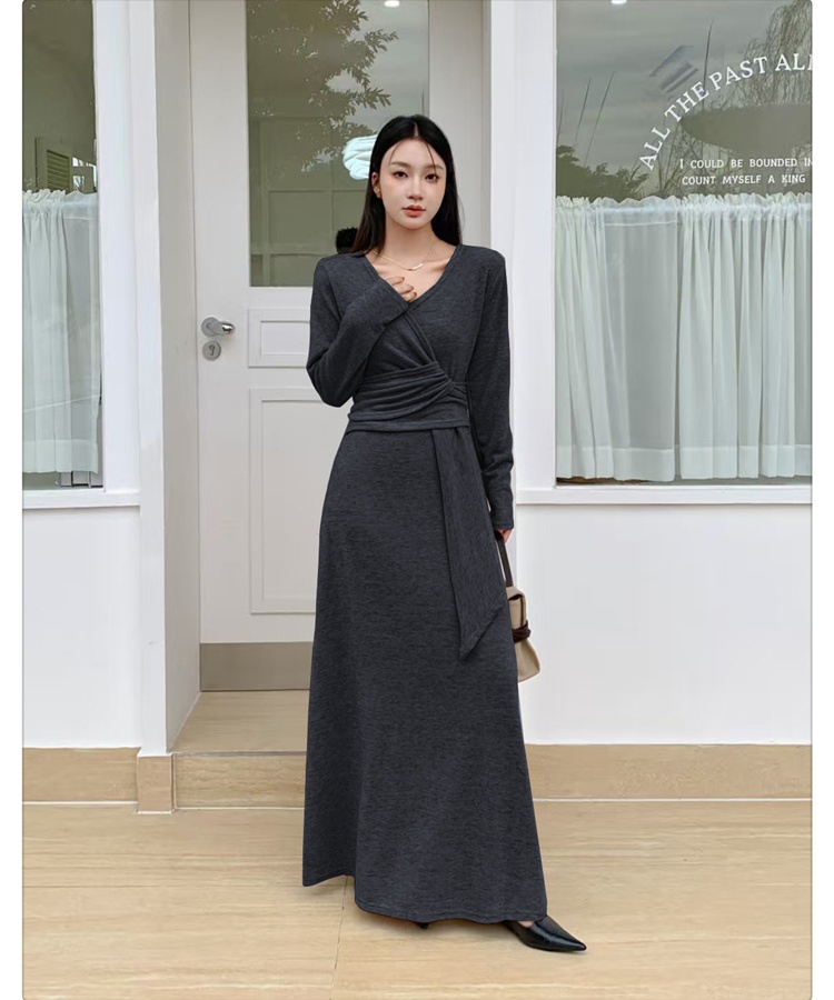 Bandage bottoming dress V-neck autumn long dress for women