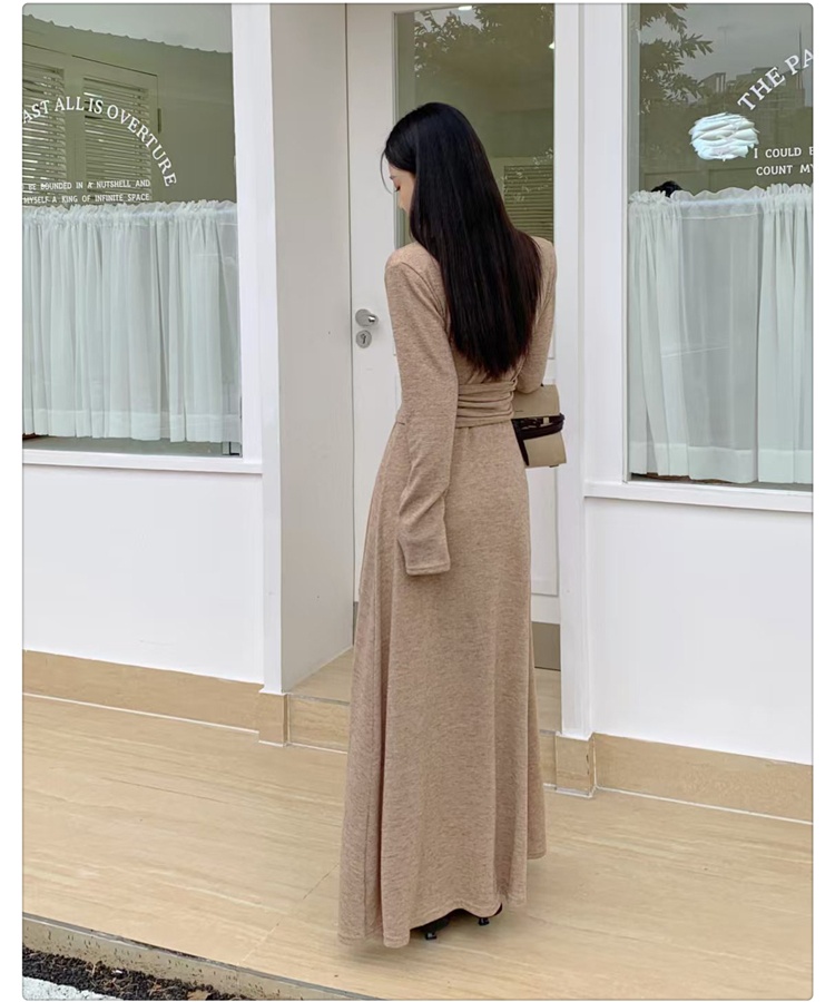 Bandage bottoming dress V-neck autumn long dress for women