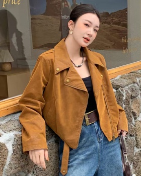 Zip autumn art lazy tops simple retro long sleeve jacket