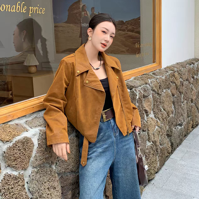 Zip autumn art lazy tops simple retro long sleeve jacket