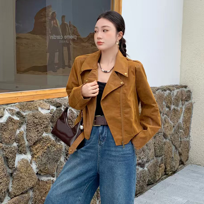 Zip autumn art lazy tops simple retro long sleeve jacket