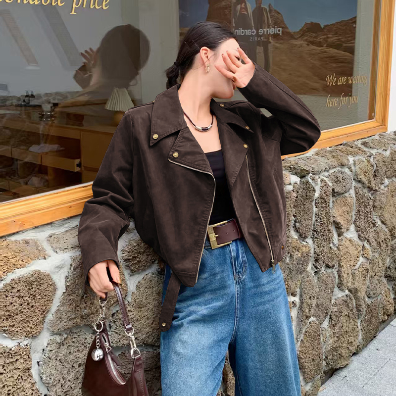 Zip autumn art lazy tops simple retro long sleeve jacket