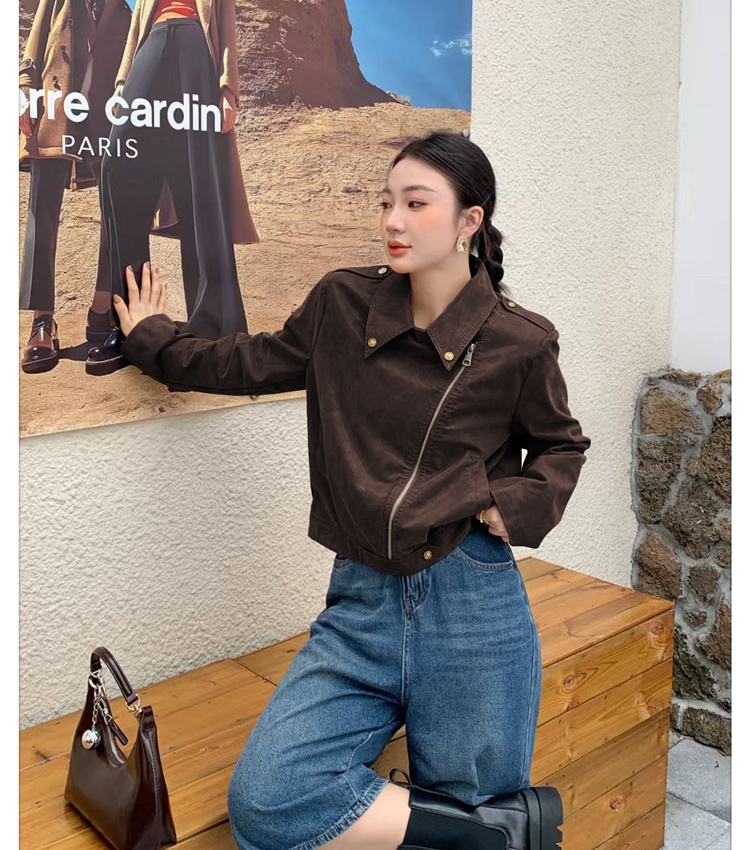 Zip autumn art lazy tops simple retro long sleeve jacket