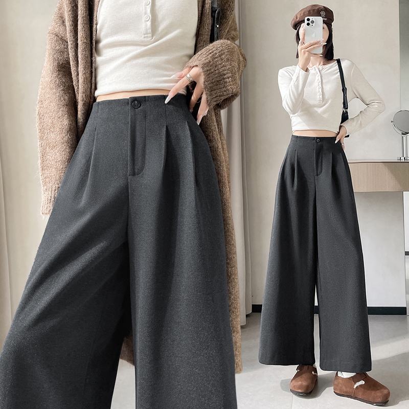 Thick slim woolen suit pants Casual high waist long pants