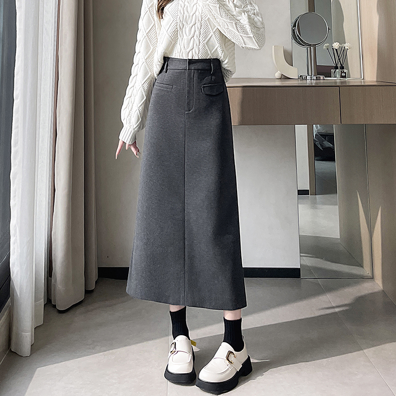 Dark-gray autumn and winter all-match skirt for women