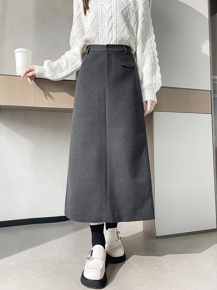 Dark-gray autumn and winter all-match skirt for women