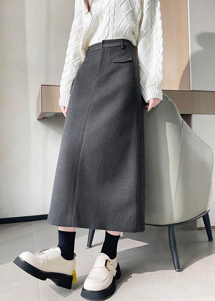 Dark-gray autumn and winter all-match skirt for women