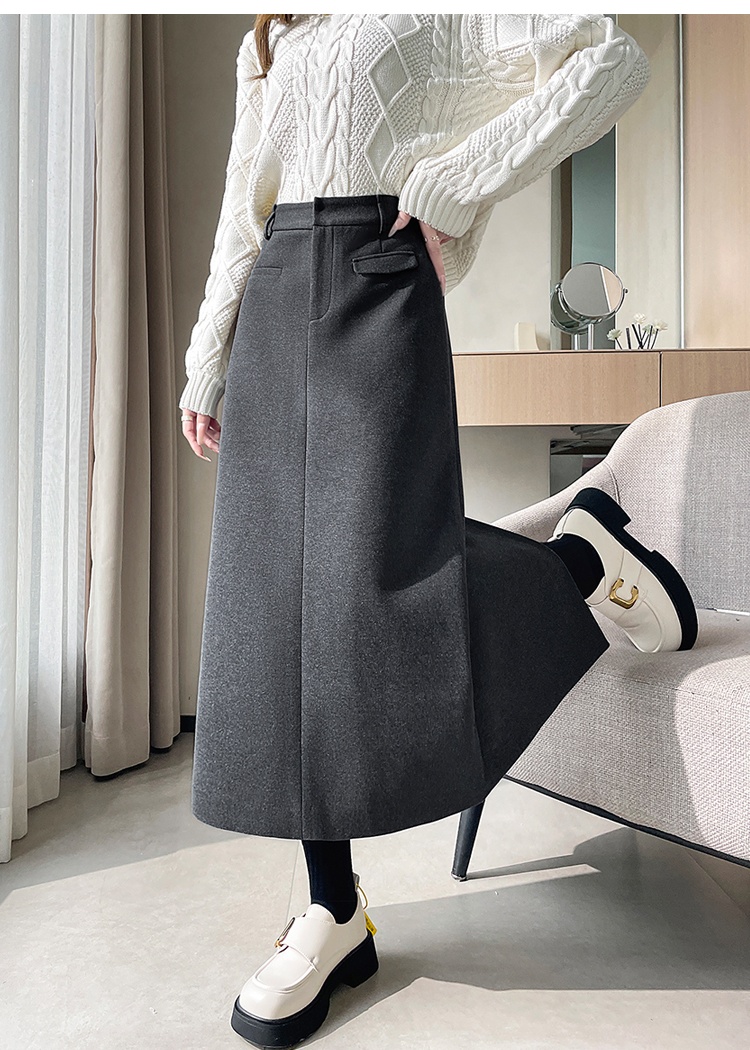 Dark-gray autumn and winter all-match skirt for women