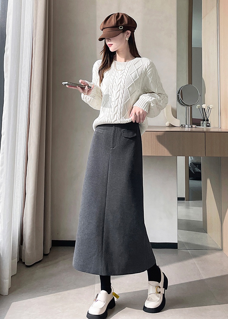 Dark-gray autumn and winter all-match skirt for women
