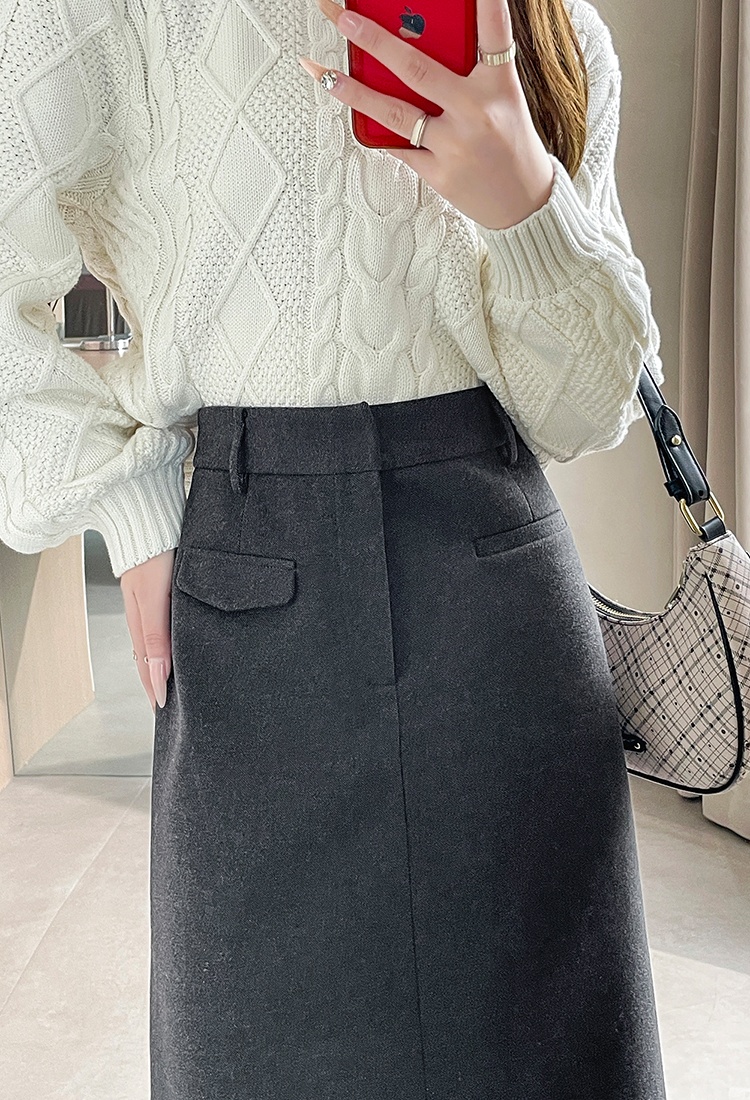 Dark-gray autumn and winter all-match skirt for women