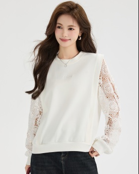 Unique white crochet hoodie niche round neck hollow tops