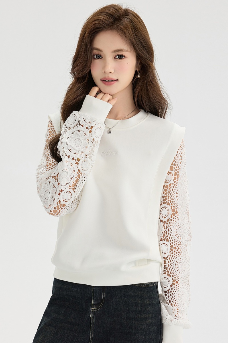 Unique white crochet hoodie niche round neck hollow tops