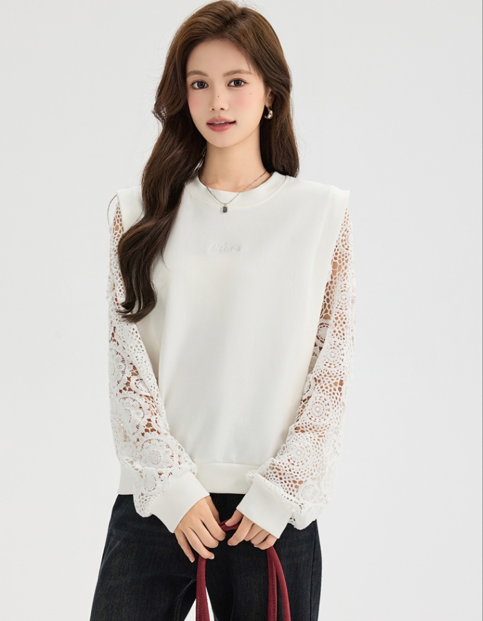 Unique white crochet hoodie niche round neck hollow tops