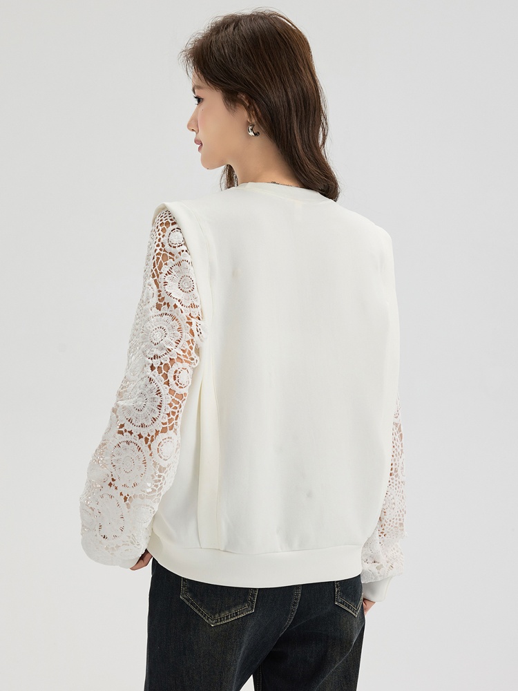 Unique white crochet hoodie niche round neck hollow tops