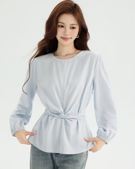 Show young long sleeve tops cross bandage small shirt for women