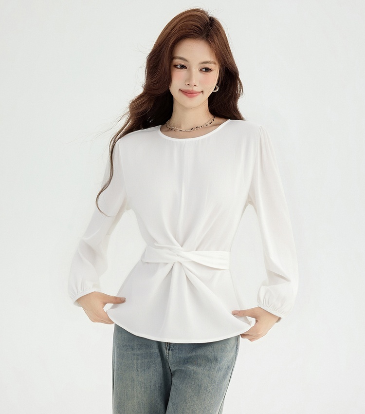 Show young long sleeve tops cross bandage small shirt for women