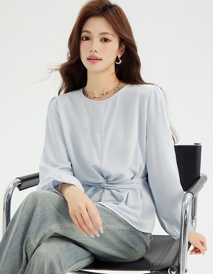 Show young long sleeve tops cross bandage small shirt for women