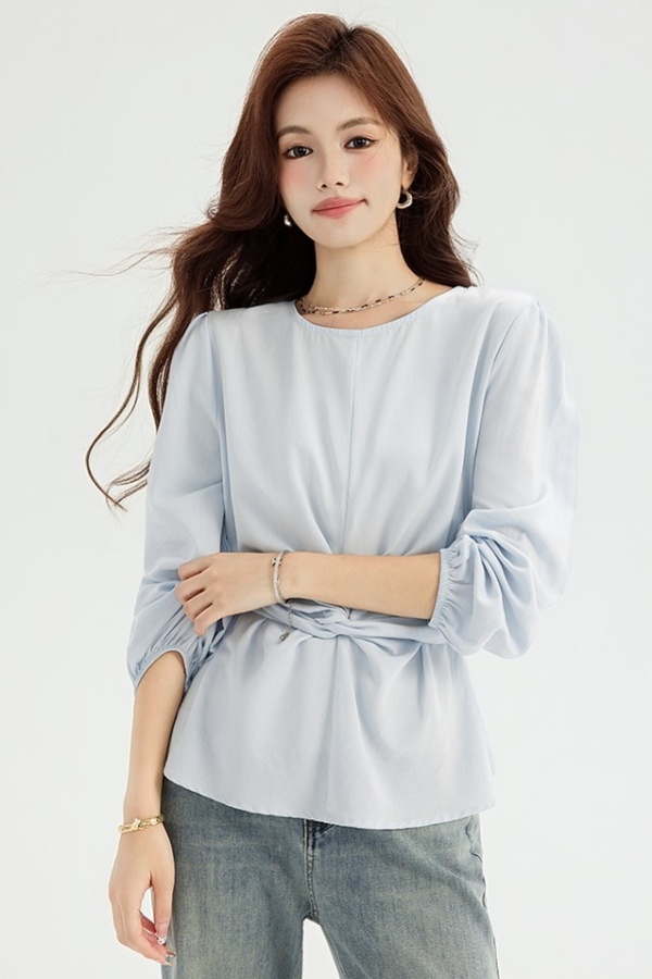 Show young long sleeve tops cross bandage small shirt for women