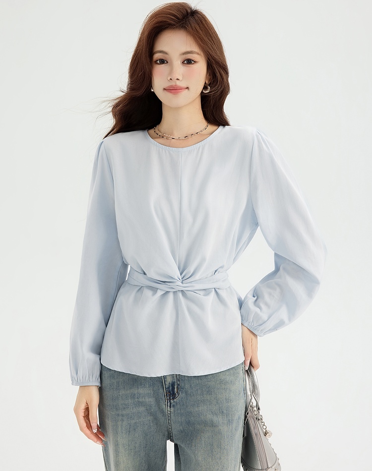 Show young long sleeve tops cross bandage small shirt for women