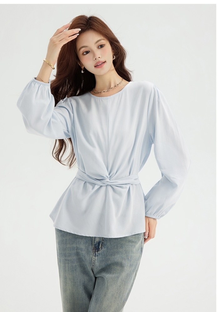 Show young long sleeve tops cross bandage small shirt for women