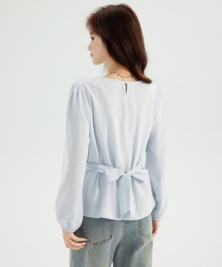 Show young long sleeve tops cross bandage small shirt for women