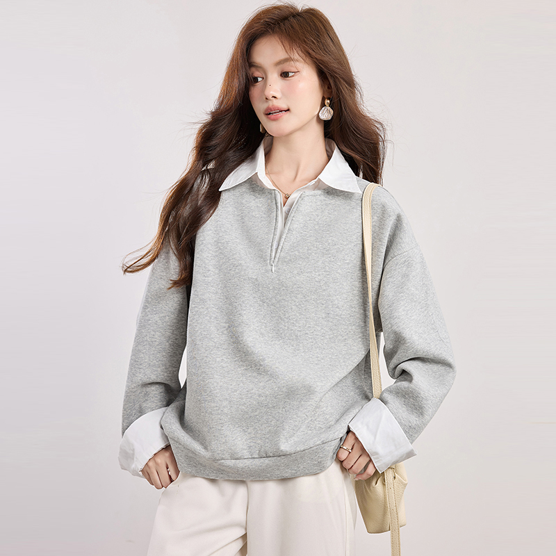 Not gray tops lapel pullover hat for women