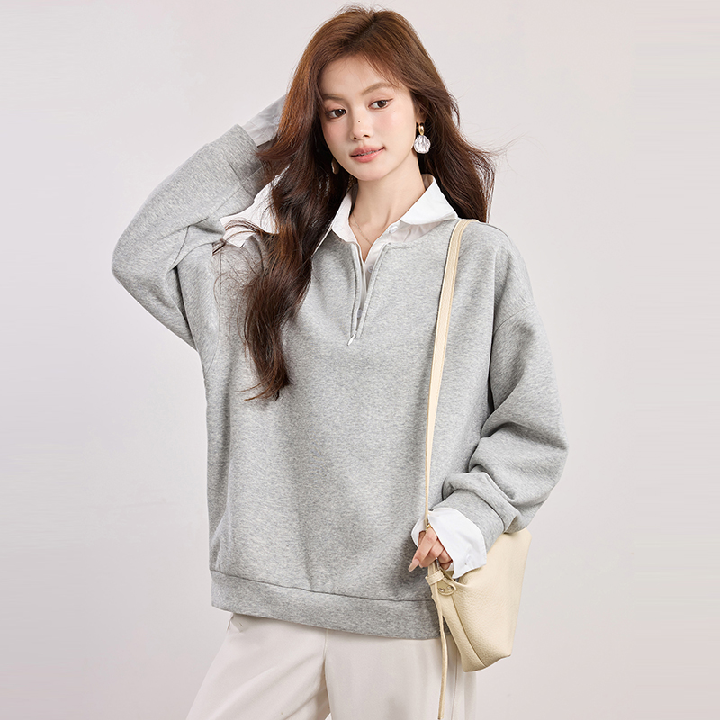 Not gray tops lapel pullover hat for women