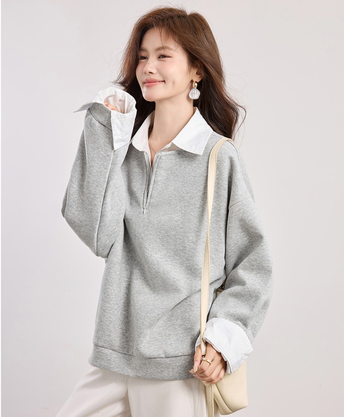 Not gray tops lapel pullover hat for women
