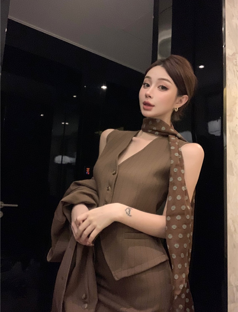 Fashion short skirt Korean style waistcoat 3pcs set