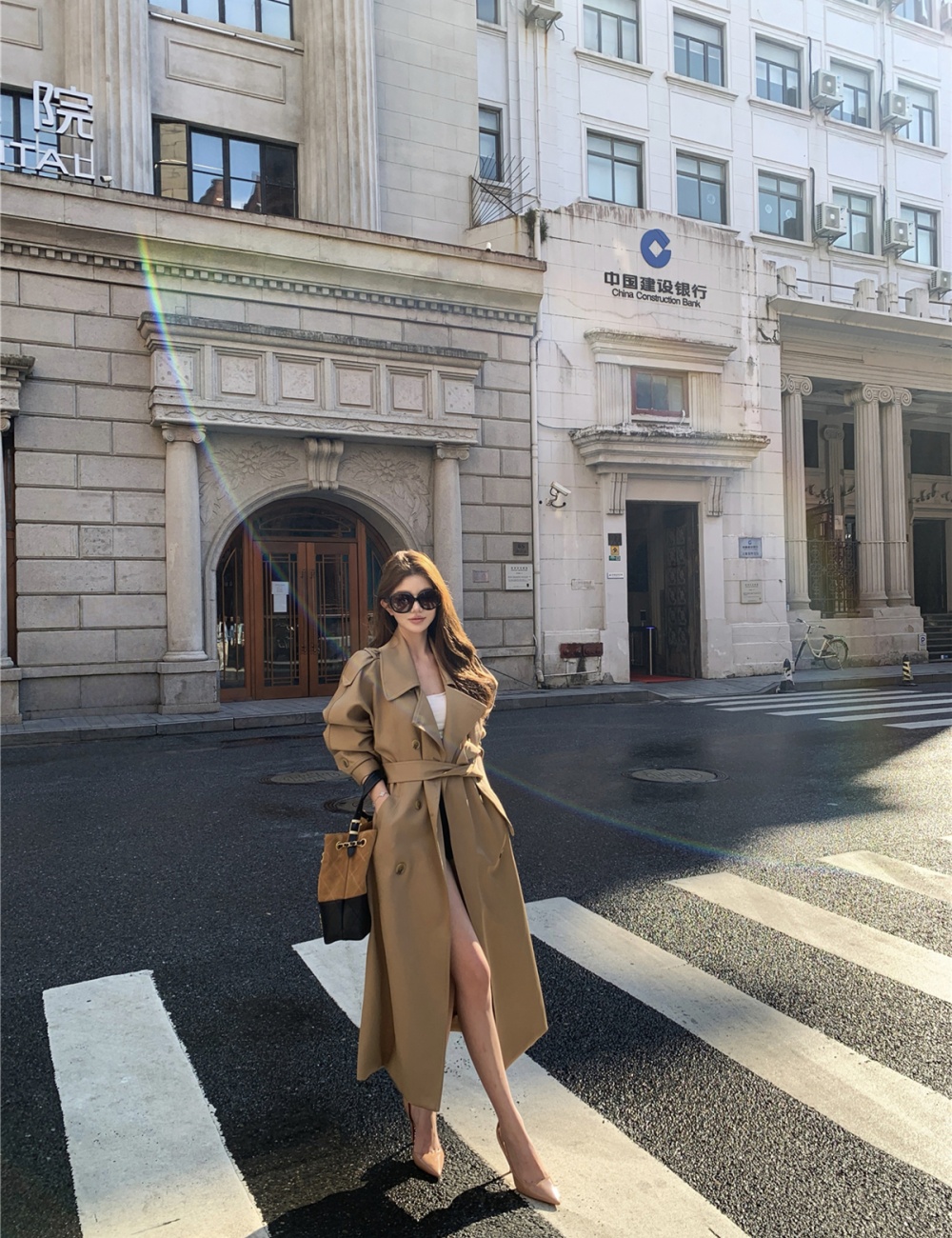 Long coat temperament windbreaker for women