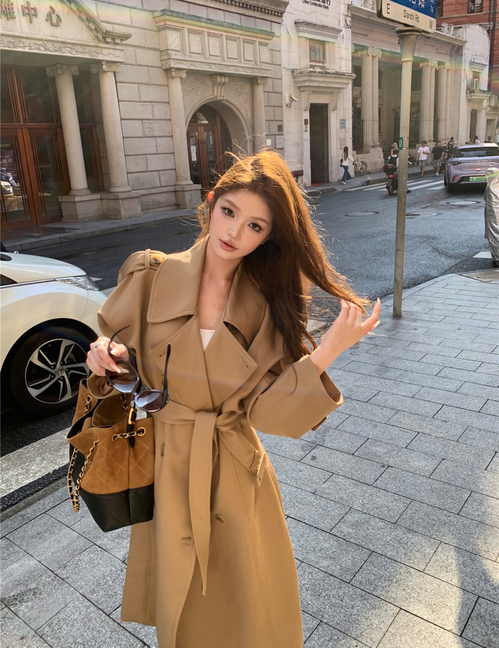 Long coat temperament windbreaker for women