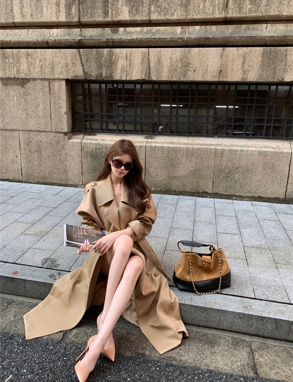 Long coat temperament windbreaker for women