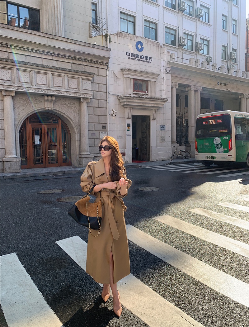 Long coat temperament windbreaker for women