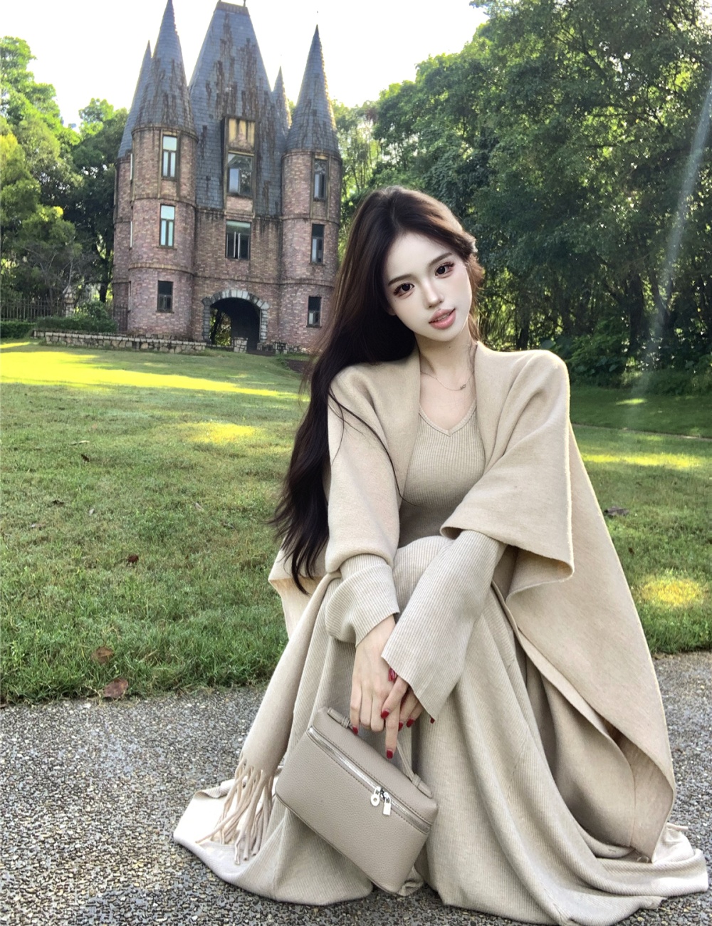 Mermaid slim shawl bottoming jumpsuit 2pcs set