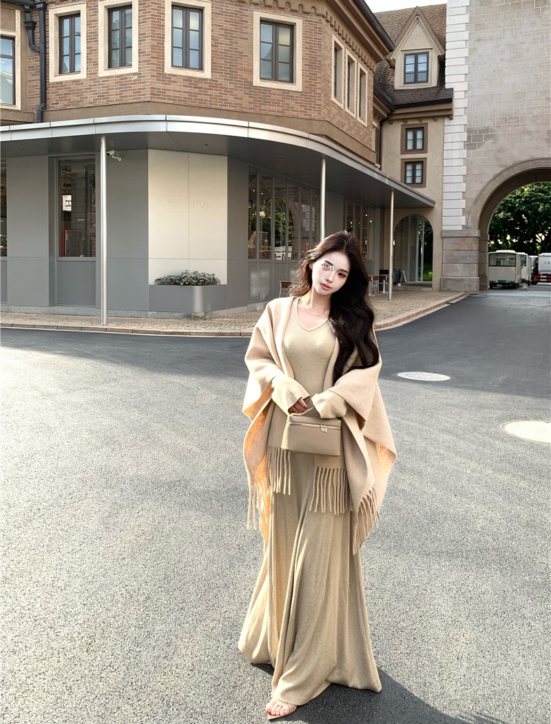 Mermaid slim shawl bottoming jumpsuit 2pcs set