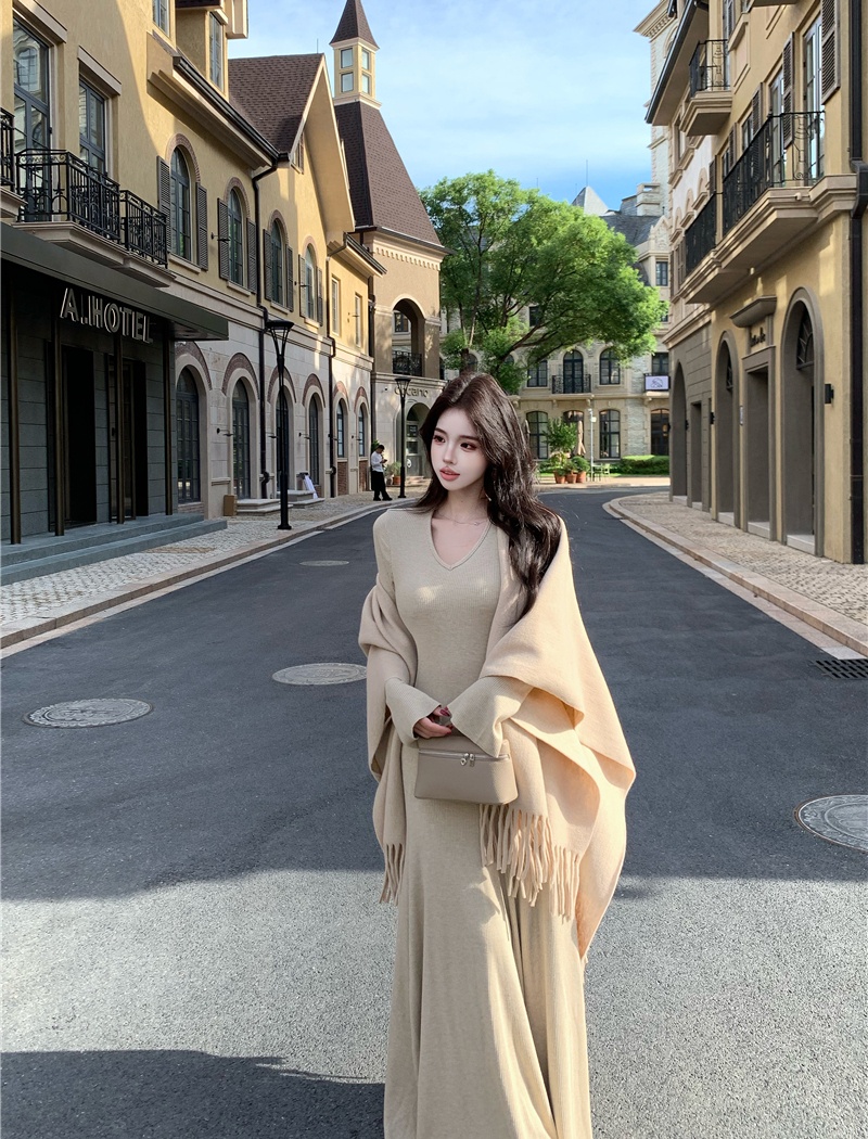 Mermaid slim shawl bottoming jumpsuit 2pcs set