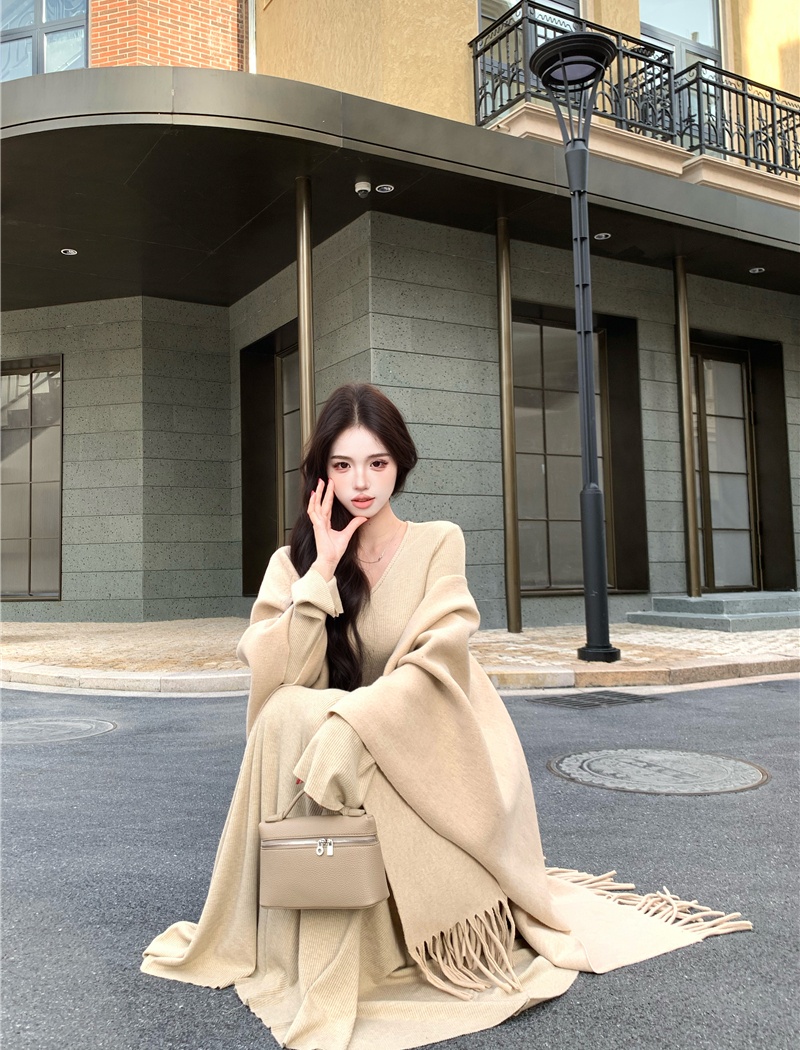Mermaid slim shawl bottoming jumpsuit 2pcs set